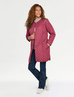 Longline Lightly Quilted Collarless Jacket - Wine