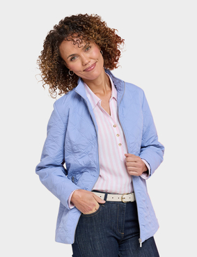 Mock Quilt Concealed Hood Zip Jacket Blue