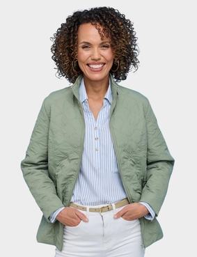 Mock Quilt Concealed Hood Zip Jacket Blue