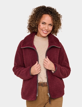 Teddy Fleece Jacket with Faux Leather Trim Natural