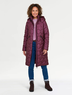 Long Quilted Water Resistant Coat Burgundy