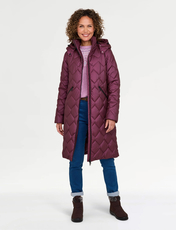 Long Quilted Water Resistant Coat Burgundy
