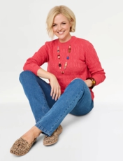 Cable and Diamond Design Jumper Coral