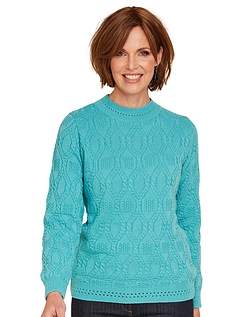 Cable and Diamond Design Jumper - Dusky Turquoise