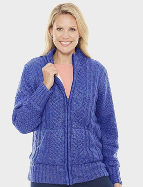 Borg Fleece Lined Zip Cardigan Blue