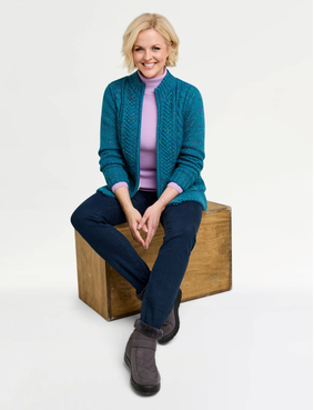 Borg Fleece Lined Zip Cardigan Blue