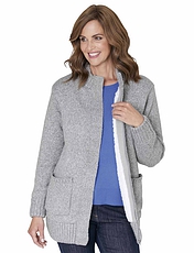 Fleece Lined Zip Cardigan Grey Marl