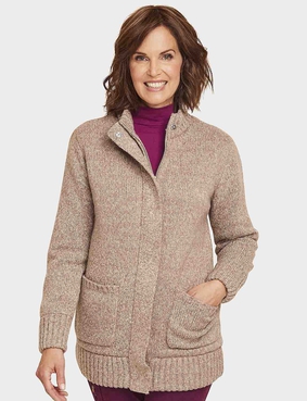 Fleece Lined Zip Cardigan Natural