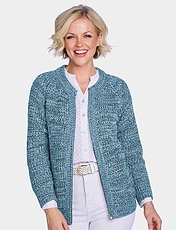 Textured Marl Knit Zip Cardigan Blue