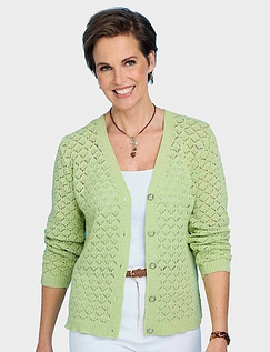 Pointelle Ladies Knit Cardigan Apple