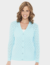 Pointelle Ladies Knit Cardigan Lavender