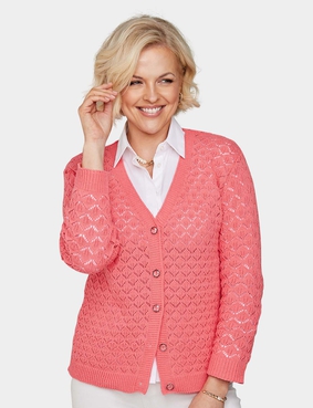 Pointelle Ladies Knit Cardigan Apple