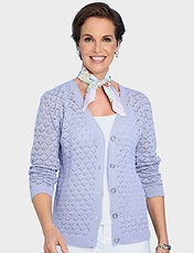 Pointelle Ladies Knit Cardigan Lavender