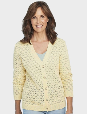 Pointelle Ladies Knit Cardigan Apple