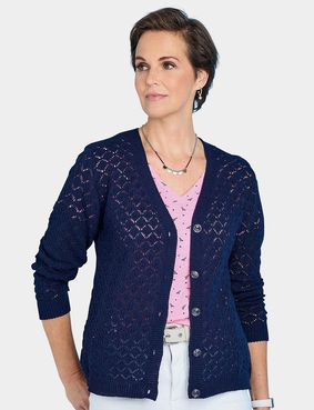 Pointelle Ladies Knit Cardigan Apple