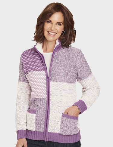 Patchwork Fleece Trim Cardigan | Chums