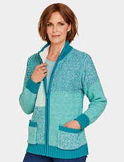 Patchwork Fleece Trim Cardigan Blue