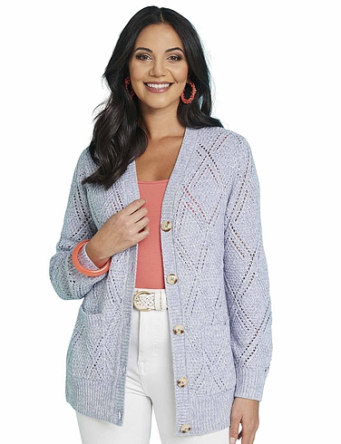 Longline Mock Horn Button Cardigan With Front Pockets