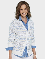 Jacquard Tipped Edge Cardigan Ivory