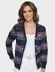 Jacquard Tipped Edge Cardigan Ivory