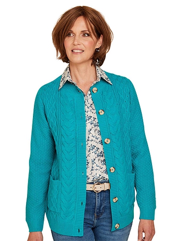 Cable Button And Pocket Cardigan - Jade