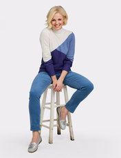Colour Block Turtle Neck Jumper Blue