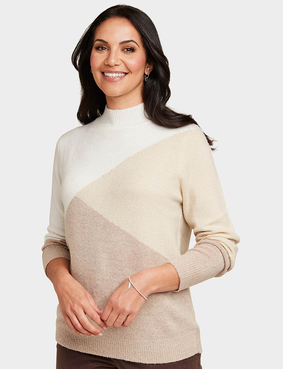 Colour Block Turtle Neck Jumper Blue