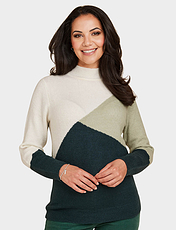 Colour Block Turtle Neck Jumper Natural