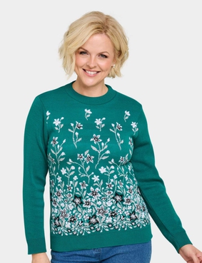 Floral Jacquard Jumper Dusky Blue