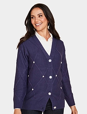 Pearl Trim Diamond Design Cardigan Navy