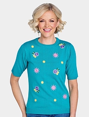 Embroidered Floral Short Sleeve Jumper Jade