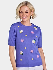 Embroidered Floral Short Sleeve Jumper Jade