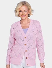 Longline Pointelle Knit Cardigan Orchid