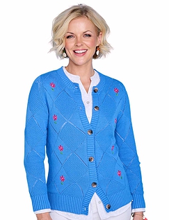 Embroidered Cotton Rich Cardigan Blue