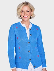 Embroidered Cotton Rich Cardigan Blue