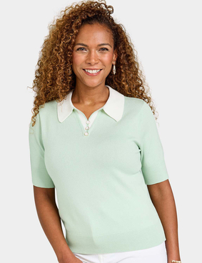 Contrast Collar Polo Neck Jumper Navy