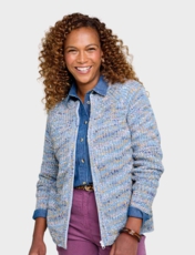 Zip Front Textured Fleck Cardigan Blue
