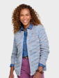 Zip Front Textured Fleck Cardigan Blue