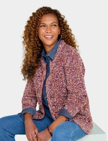 Zip Front Textured Fleck Cardigan
