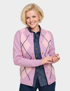Argyle Gold Button Cardigan Mauve