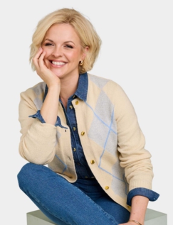 Argyle Gold Button Cardigan - Natural