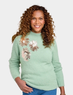 Sequin Flower Burst Jumper - Soft Green
