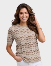 Short Sleeve Wave Design Jumper Beige
