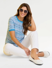 Short Sleeve Wave Design Jumper Beige