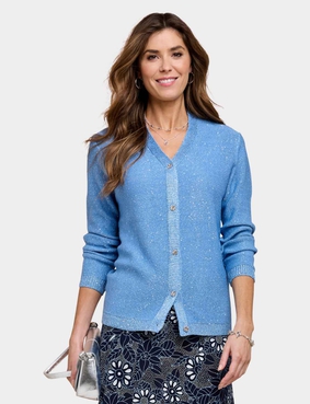 Sequin Yarn Cardigan Blue