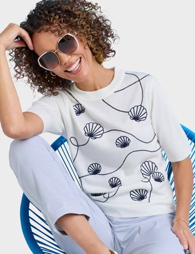 Cornelli Shell Embroidered Short Sleeve Jumper Ivory