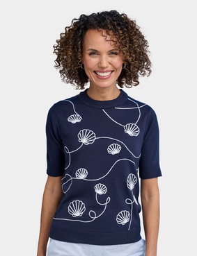 Cornelli Shell Embroidered Short Sleeve Jumper Ivory