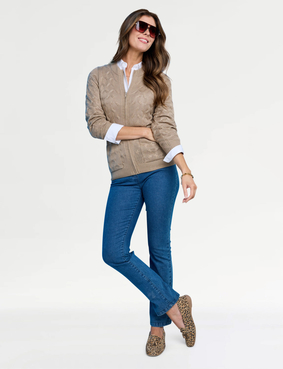 Cotton Like Cable Zip Cardigan Aqua