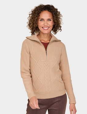 Quarter Zip Neck Cable Jumper Denim