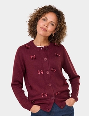 Bow Trim Cardigan Burgundy